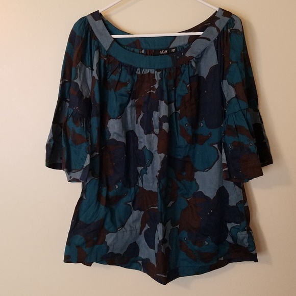 a.n.a Tops - $$$ a.n.a Blue Floral Camo Blouse w/Bell Sleeve XL